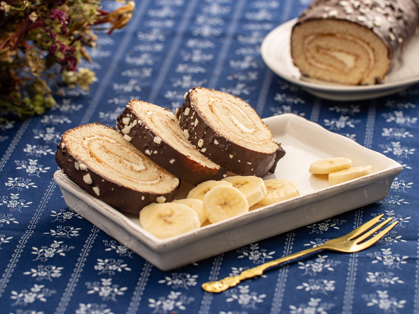 Weihnachtliche Bananenroulade